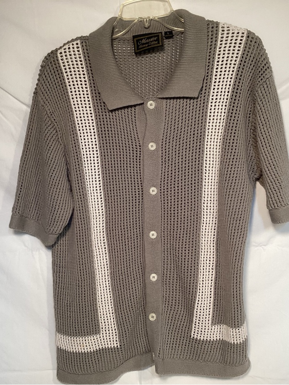 Massive Luxury Edition Crocket Style Knit Button-Up Polo with White Accents Mens